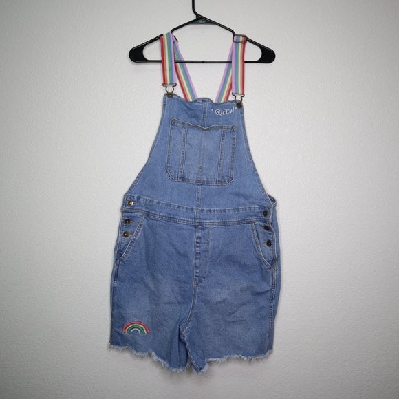 Target pride shortalls sz medium adult rainbow light wash pre-owned - Picture 4 of 13